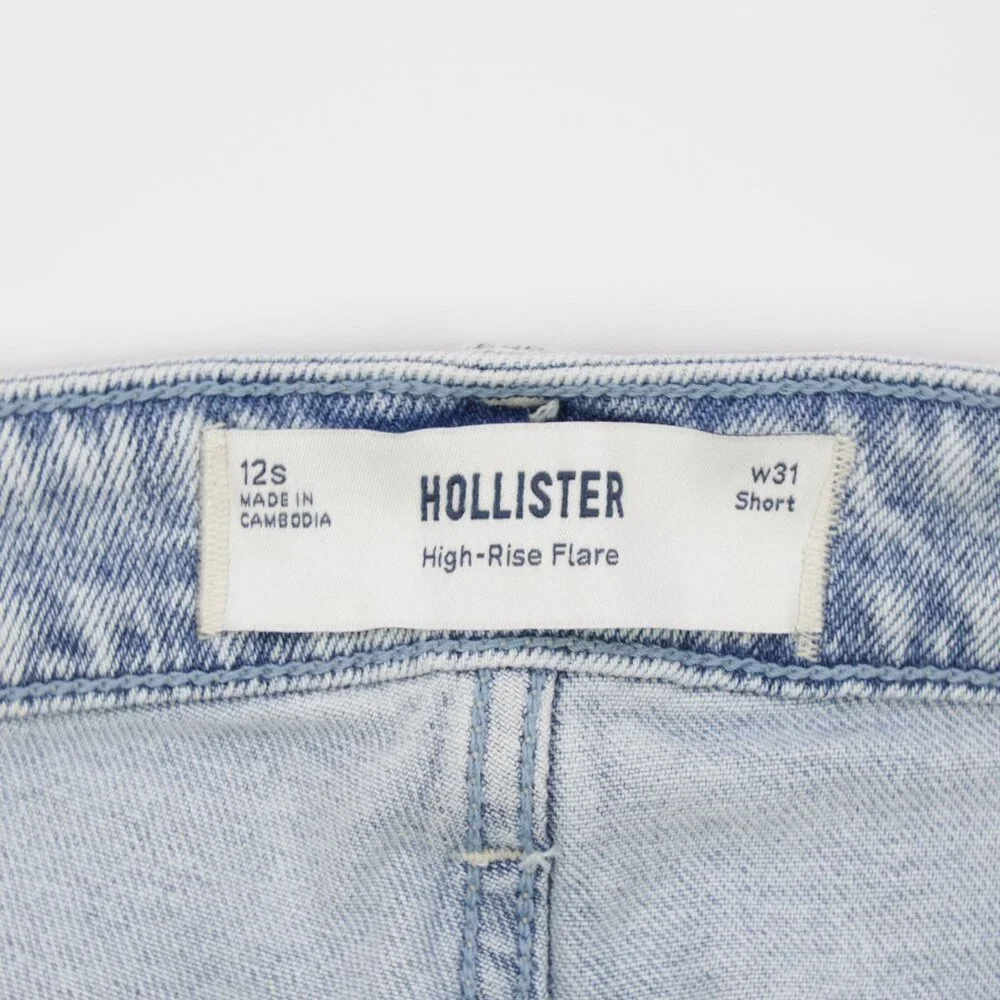 Hollister Women's Heart Embroidered High Rise Denim Flare Jeans‎ Light Blue 12s